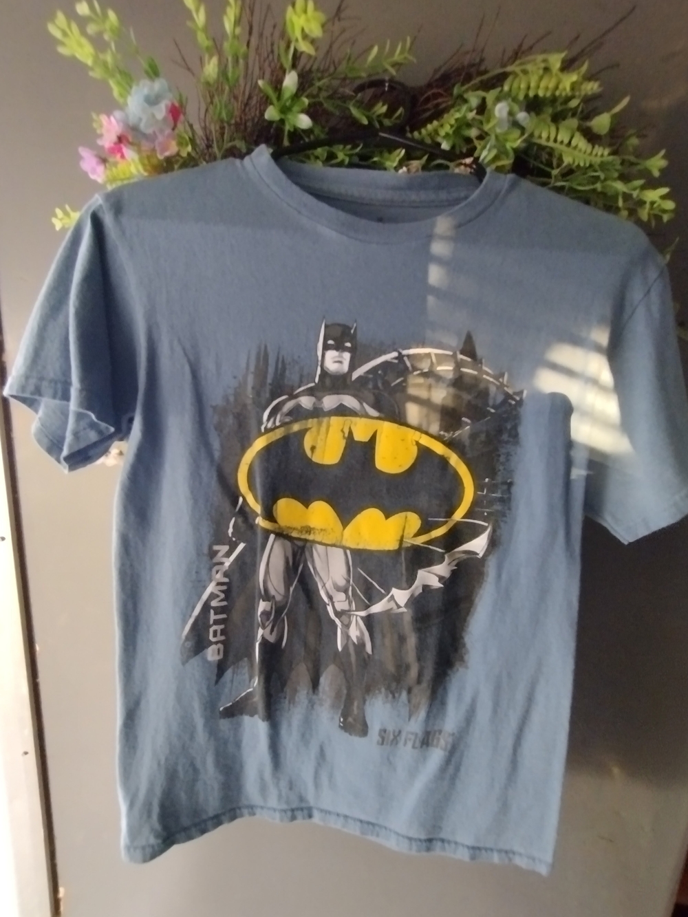 Batman Men's Short Sleeve Tee Blue with Yellow Logo